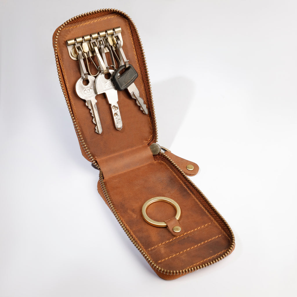 Real Leather Key Case Small Hanging Keychain Holder Zipper Pouch Wallet