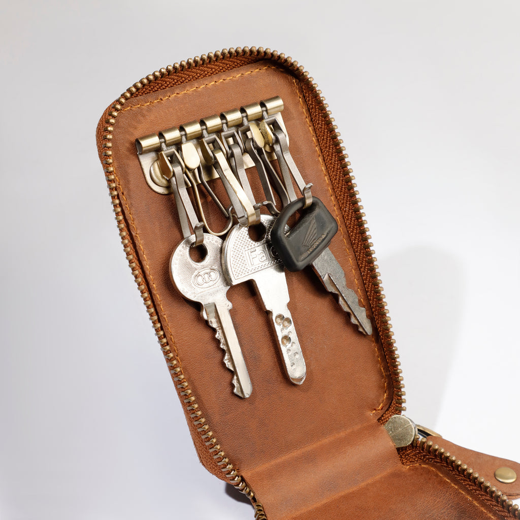 Real Leather Key Case Small Hanging Keychain Holder Zipper Pouch Wallet