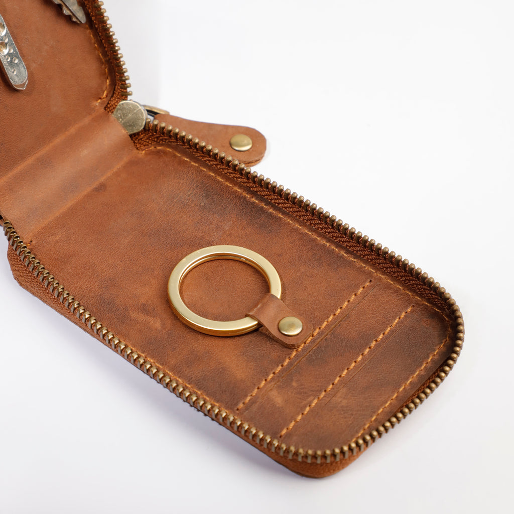 Real Leather Key Case Small Hanging Keychain Holder Zipper Pouch Wallet