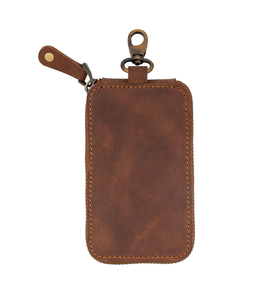 Real Leather Key Case Small Hanging Keychain Holder Zipper Pouch Wallet