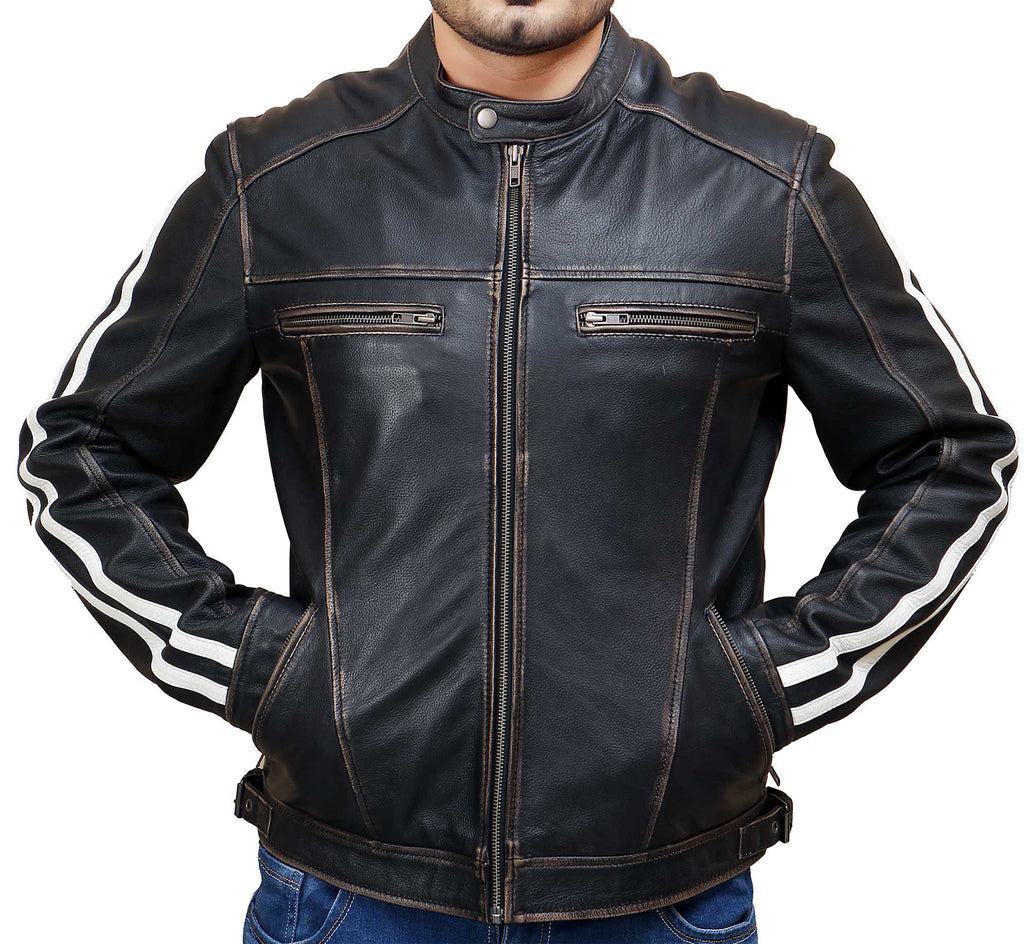 Men Resident Evil Leon Kennedy Distress Black Jacket Style - 517