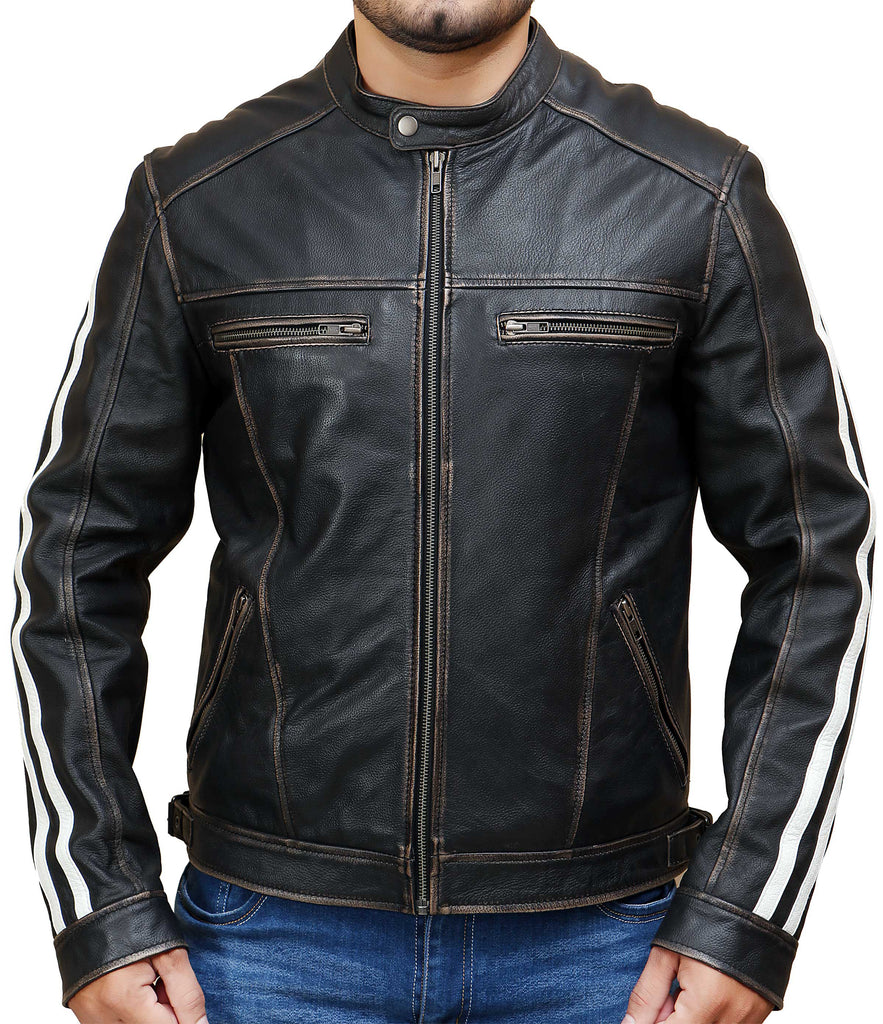 Men Resident Evil Leon Kennedy Distress Black Jacket Style - 517