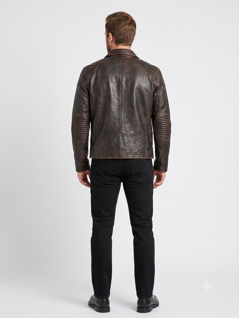 Men ARS Distress Black Real Leather Biker Jacket Style - 1194
