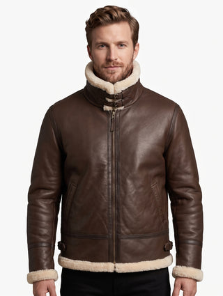 Men B3 Aviator Bomber Pilots Brown Lambskin Leather with Artificial Shearling Lining Style - 916