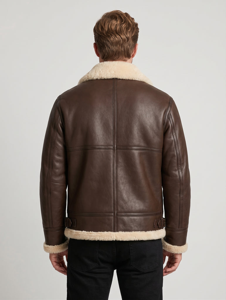 Men B3 Aviator Bomber Pilots Brown Lambskin Leather with Artificial Shearling Lining Style - 916