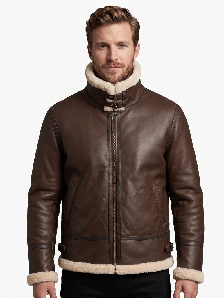 Men B3 Aviator Bomber Pilots Brown Lambskin Leather with Artificial Shearling Lining Style - 916