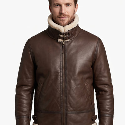 Men B3 Aviator Bomber Pilots Brown Lambskin Leather with Artificial Shearling Lining Style - 916