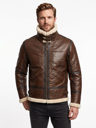 Men B3 Aviator Bomber Pilots Warm Brown Lambskin Leather with Artificial Shearling Lining Style - 916