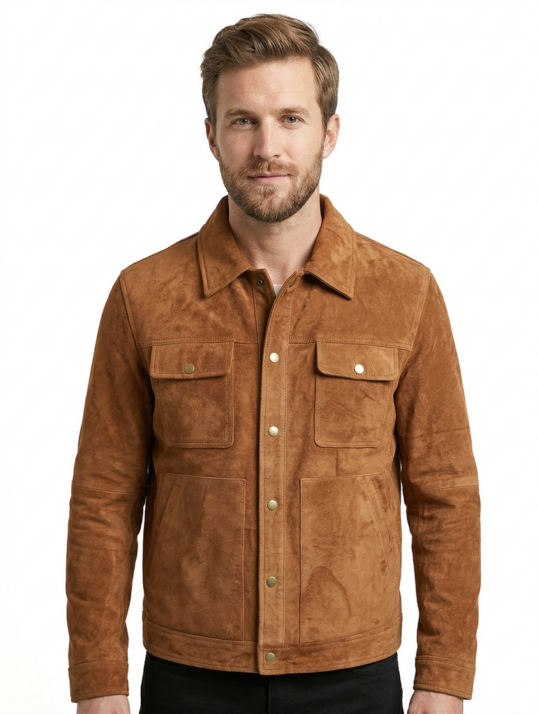 Mens Biker Suede Leather Jacket Shirt Style - 1132