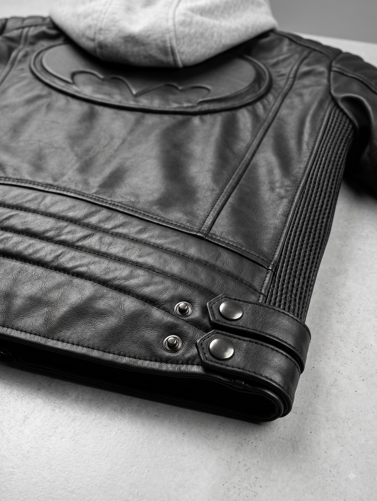 Men Batman Justice League Lambskin Leather Jacket with Fleece Hood Style - 580