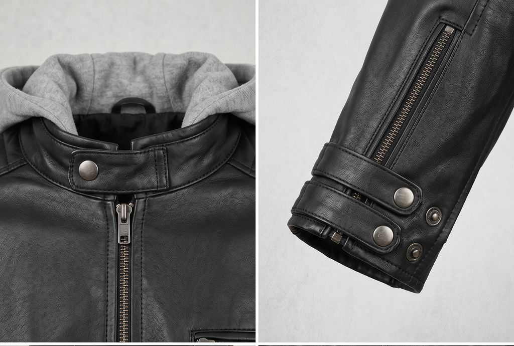 Men Batman Justice League Lambskin Leather Jacket with Fleece Hood Style - 580