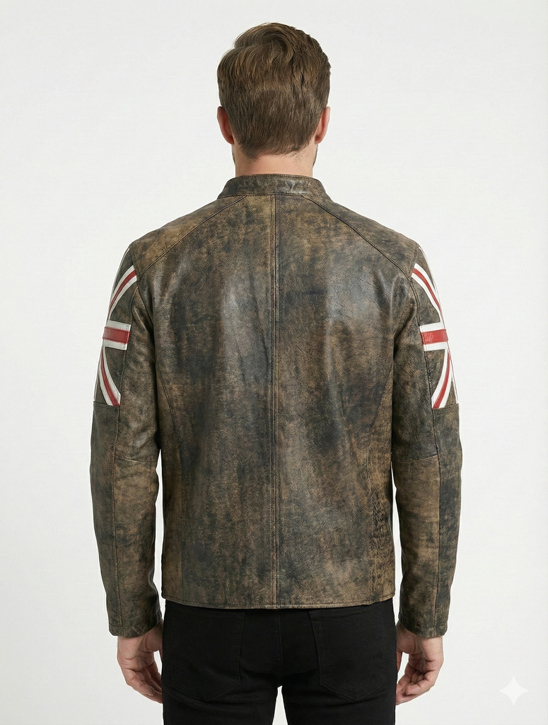 Men UKF4 Biker Vintage Cafe Racer Distressed Black Leather Jacket Style - 974