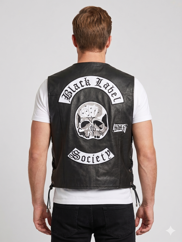 Men Black Label Society Real Leather Vest Style - 883