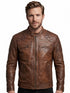 Men British Model Cafe Racer Biker Tan Brown Leather Jacket Style - 744