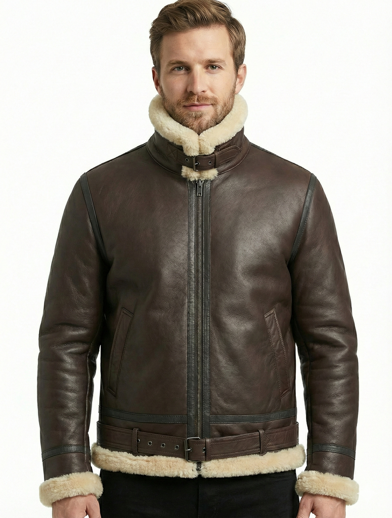 Men Airforce Brown lambskin Leather with Sherpa Synthetic Fur Lining Style - 867