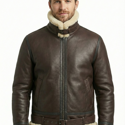 Men Airforce Brown lambskin Leather with Sherpa Synthetic Fur Lining Style - 867