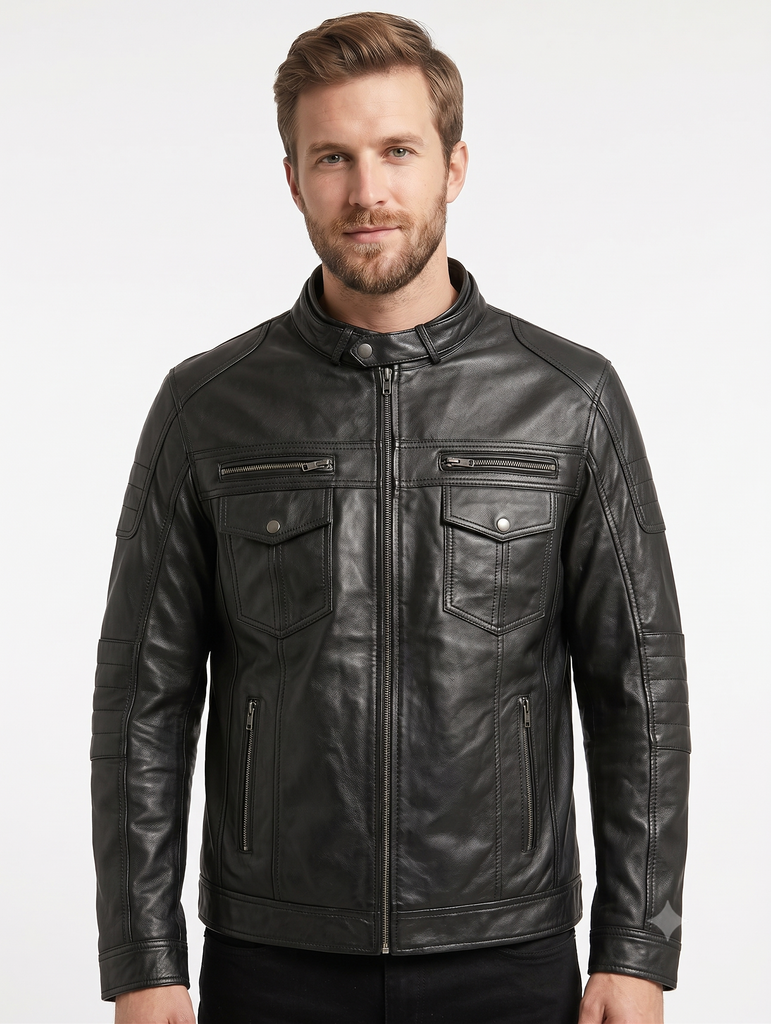 Men DJ Cafe Racer Biker Real Leather Jacket Style - 1152