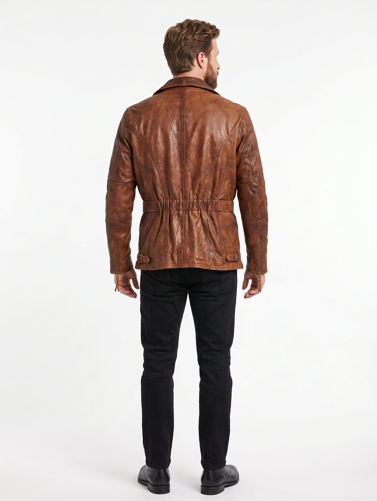 Men Eddie Biker Leather 3/4 Length Motorcycle Jacket Style - 412