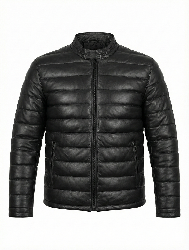 Men FDU Real Leather Puffer Jacket Style -1052