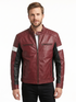 Men Fame Soft Lamb Skin Moto Racer Jacket in Bordeaux and Black Style - 1063