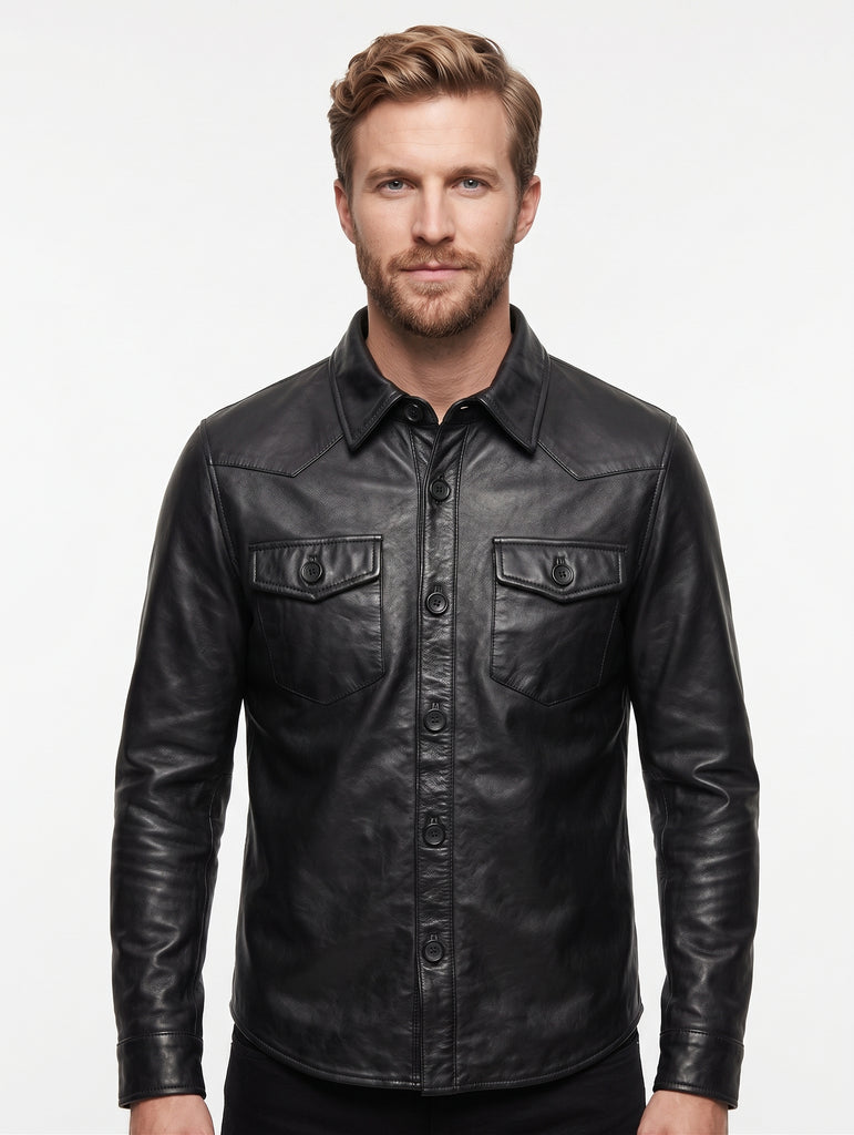 Men Fandom Soft Lambskin Real Leather Shirt Style - 942