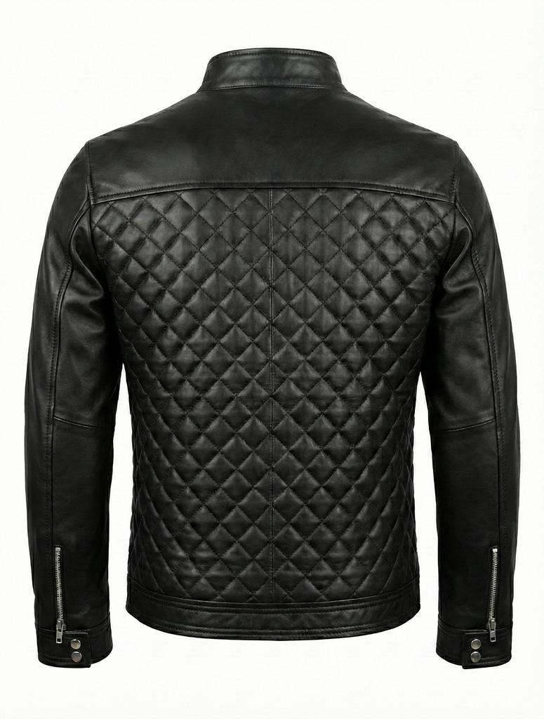 Men GW2 Biker Cafe Racer Dimond Quilted Leather Jacket Style - 786
