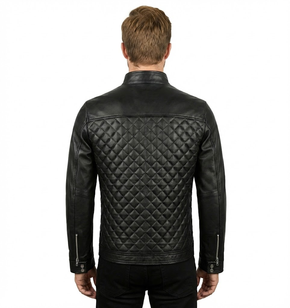 Men GW2 Biker Cafe Racer Dimond Quilted Leather Jacket Style - 786