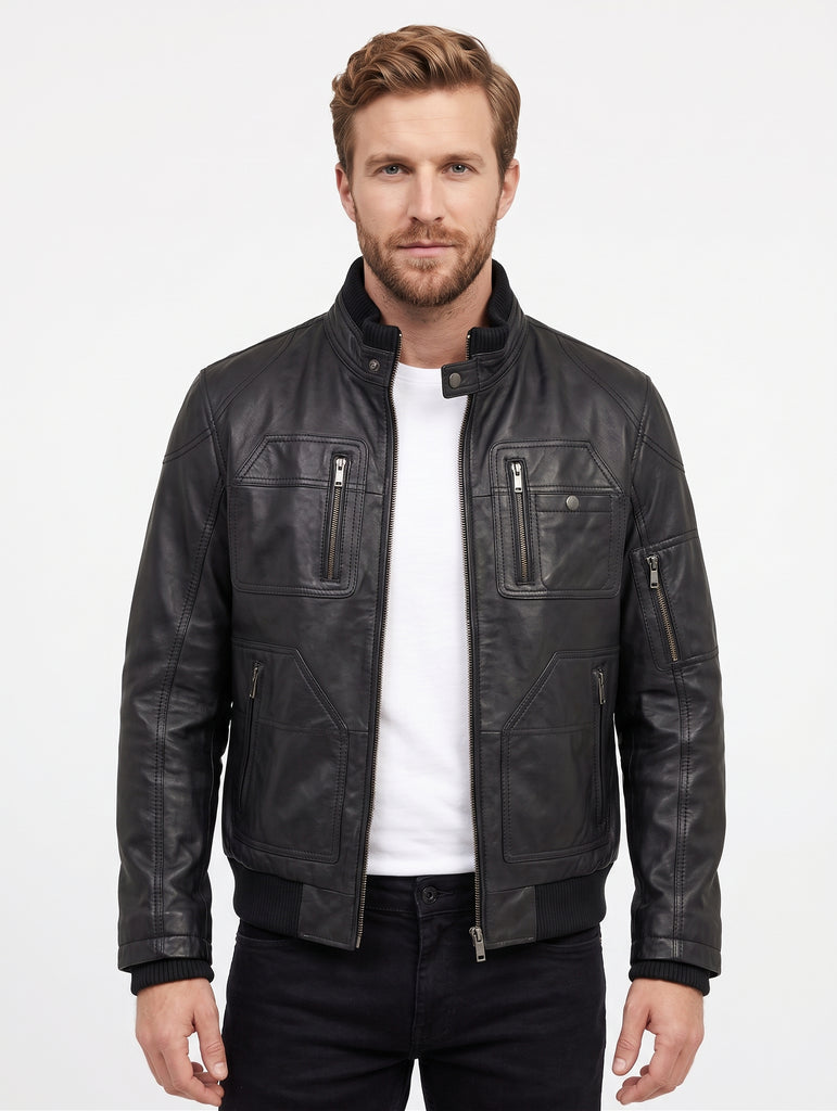 Men HST Real Soft Lambskin Bomber Leather Jacket Style - 1127