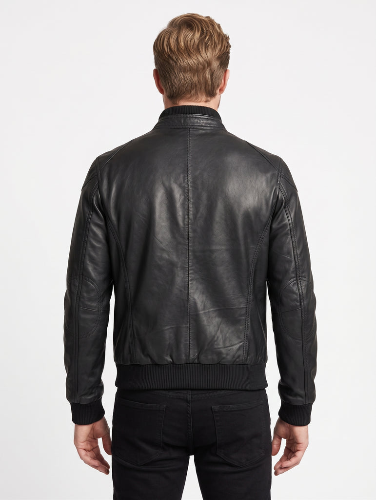 Men HST Real Soft Lambskin Bomber Leather Jacket Style - 1127