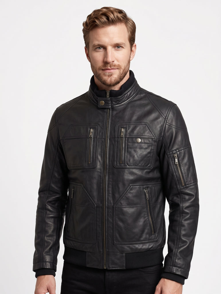 Men HST Real Soft Lambskin Bomber Leather Jacket Style - 1127