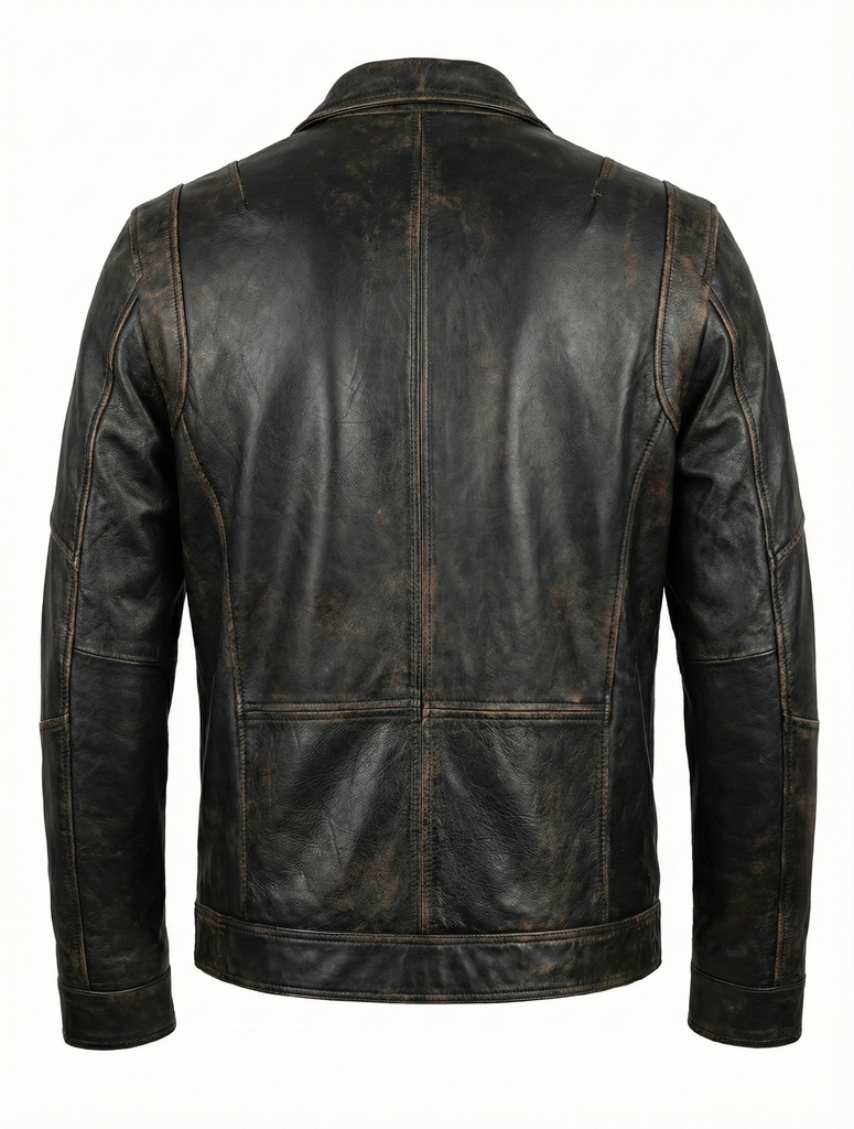 Men INT Real Leather Jacket Distress Black Lambskin Style - 391