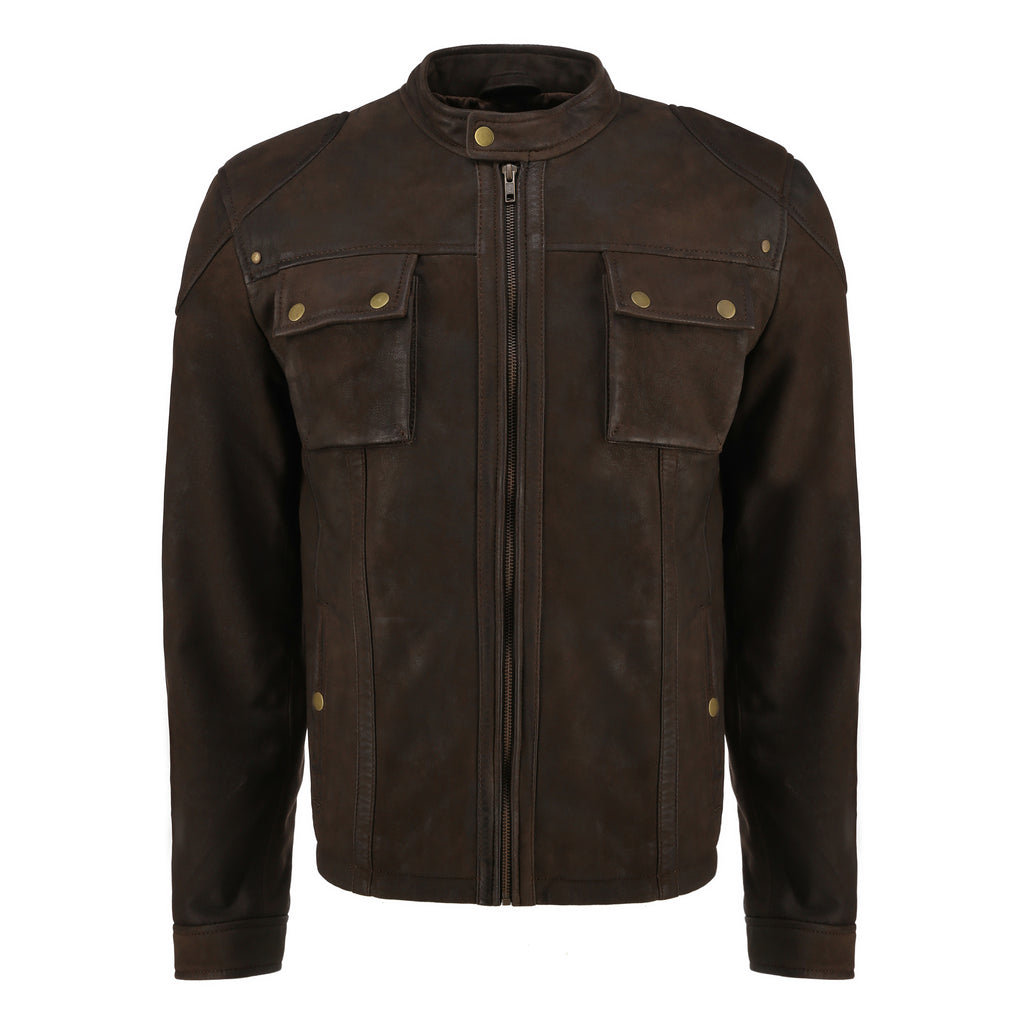 Men Kadia Choco Brown Real Snuff Leather Jacket Style - 965