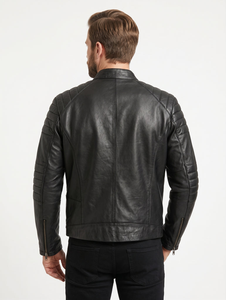 Men MBS Cafe Racer Biker Real Leather Jacket Style - 740
