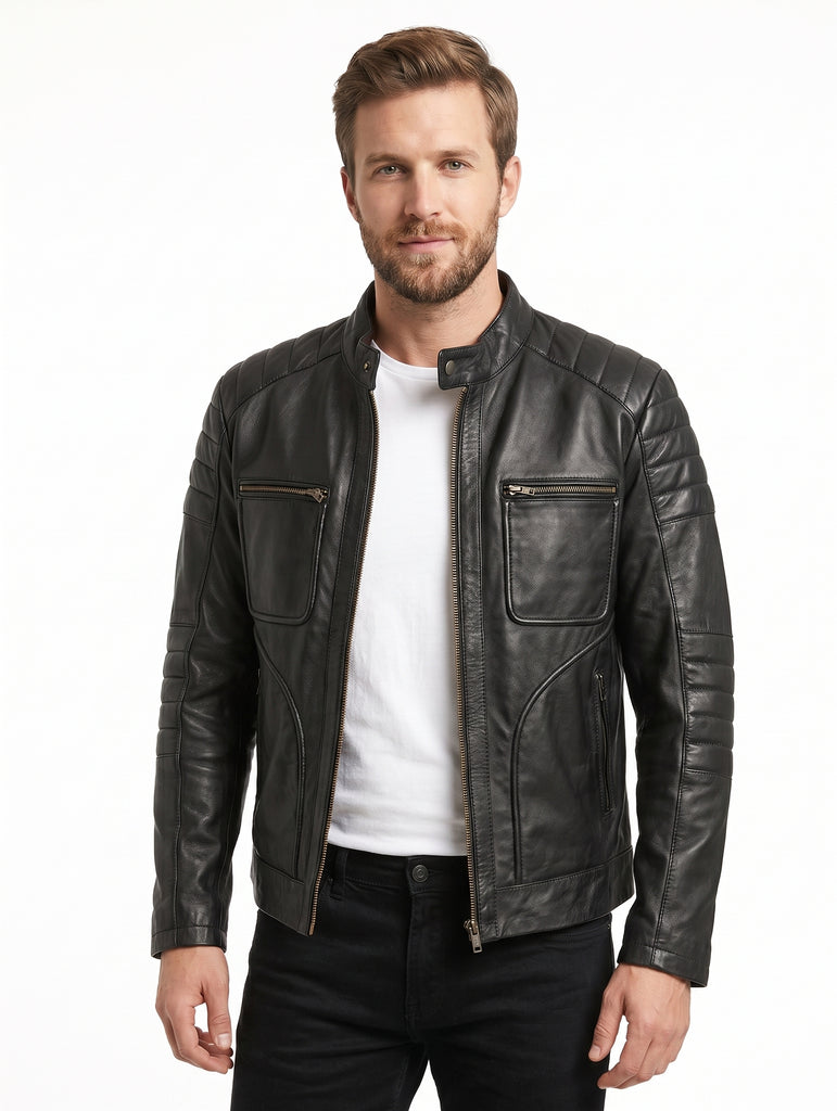 Men MBS Cafe Racer Biker Real Leather Jacket Style - 740
