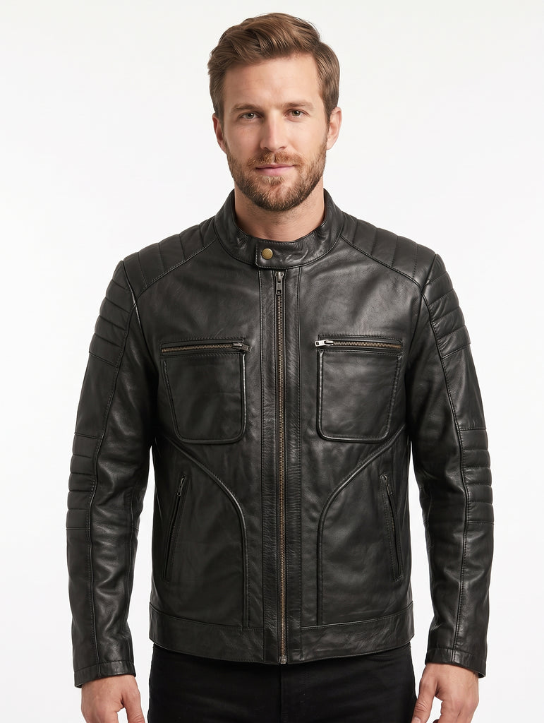 Men MBS Cafe Racer Biker Real Leather Jacket Style - 740