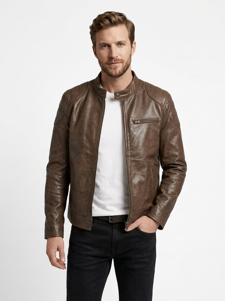 Men MPS Motorcycle Café Racer Real Leather Jacket Style - 1207