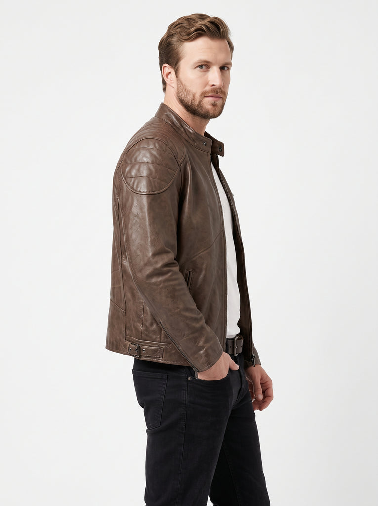 Men MPS Motorcycle Café Racer Real Leather Jacket Style - 1207