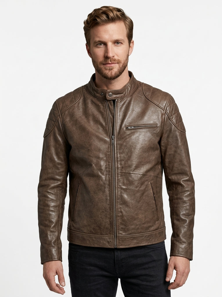 Men MPS Motorcycle Café Racer Real Leather Jacket Style - 1207