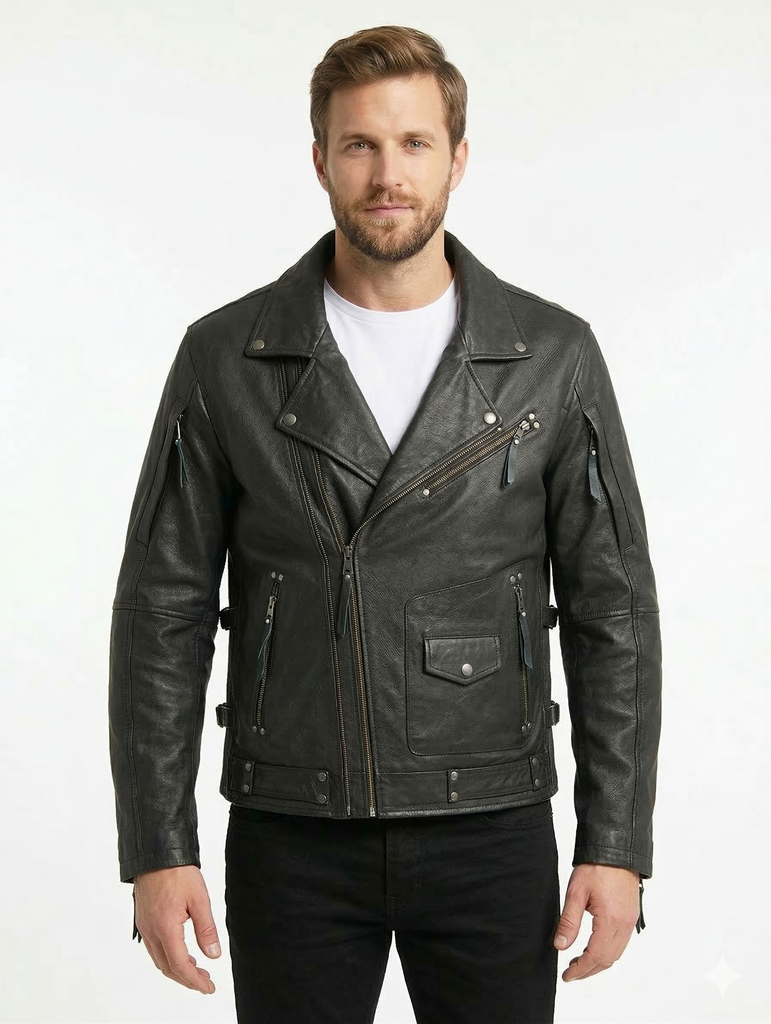 Men MPX Biker Brando Motorcycle Real Leather Jacket Style - 1032