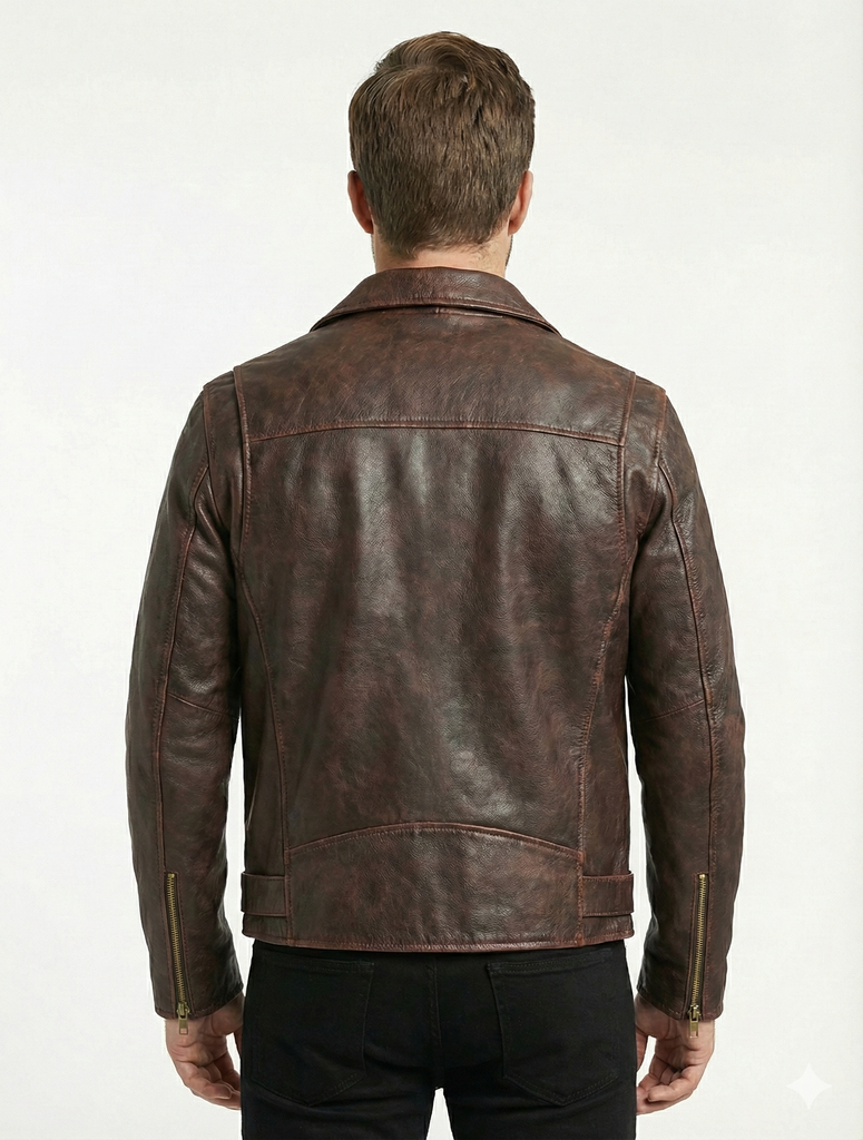 Mens Mapel Cafe Racer Distress Biker Leather Jacket Style - 781