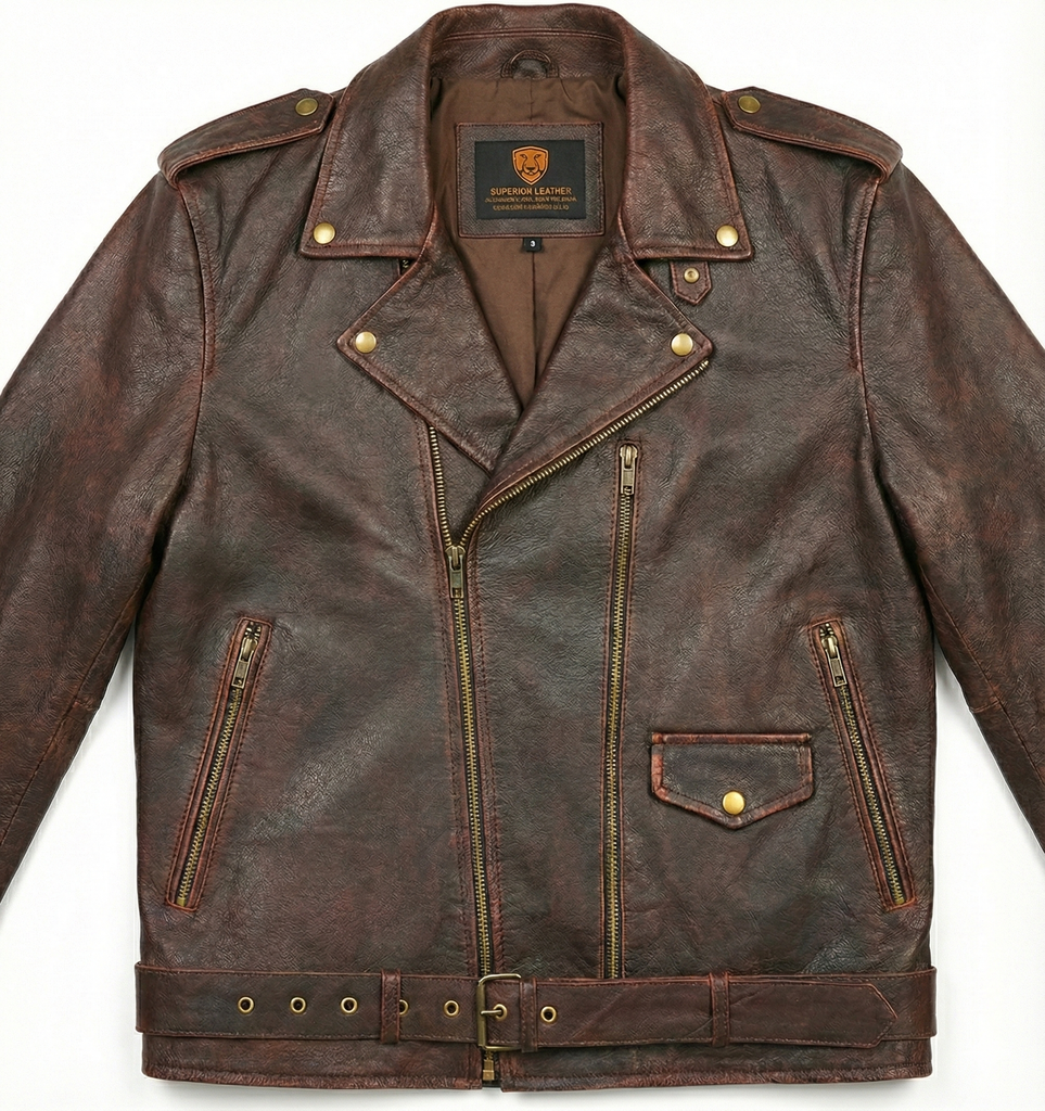 Mens Mapel Cafe Racer Distress Biker Leather Jacket Style - 781