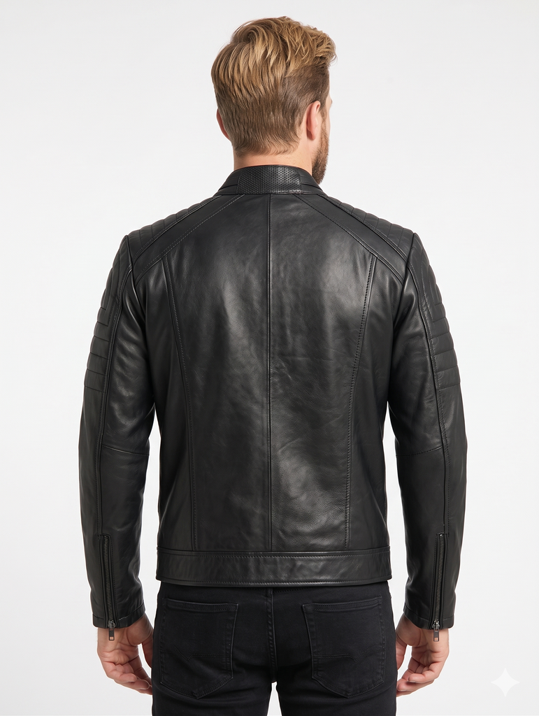 Men MAB Cafe Racer Biker Real Leather Jacket Style - 298