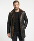 Men Moto Coat 3/4 Length with Artificial Shearling - Button Up Leather Coat Style - 1071