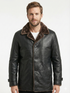 Men Moto Coat 3/4 Length with Artificial Shearling - Button Up Leather Coat Style - 1071