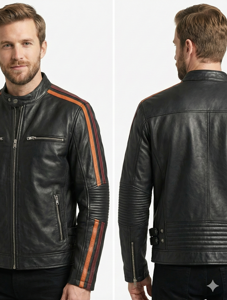 Men NFL Biker Cafe Racer Real Leather Jacket Style - 757