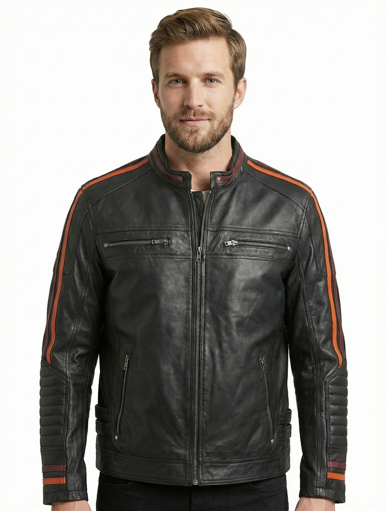 Men NFL Biker Cafe Racer Real Leather Jacket Style - 757
