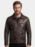 Men Oldman Biker Cowhide Real Distress Brown Leather Jacket Style - 626