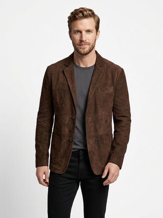 Men O-Land Brown Suede Casual Leather Blazer Coat Style - 535