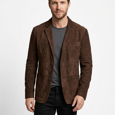 Men O-Land Brown Suede Casual Leather Blazer Coat Style - 535