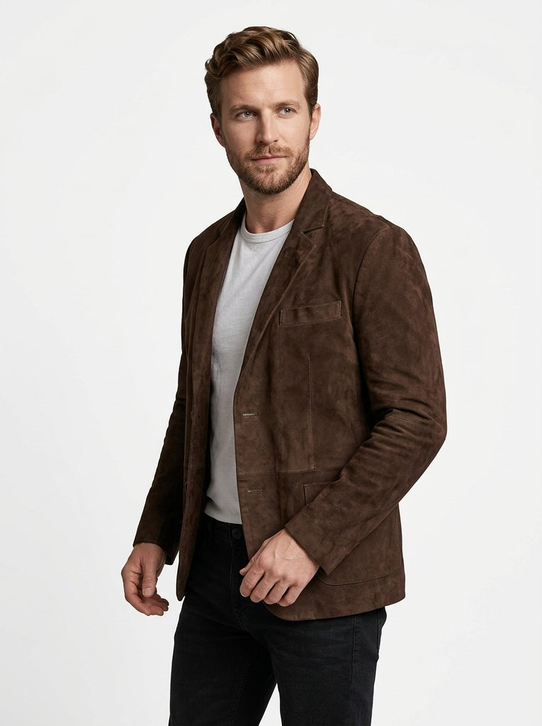 Men O-Land Brown Suede Casual Leather Blazer Coat Style - 535